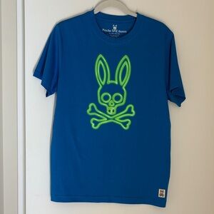 Psycho Bunny Graphic Tee | Blue & Neon | Size 4 Small